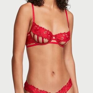 VICTORIAS SECRET | Very Sexy Red Floral Lace Strappy Balconette Underwire Bra